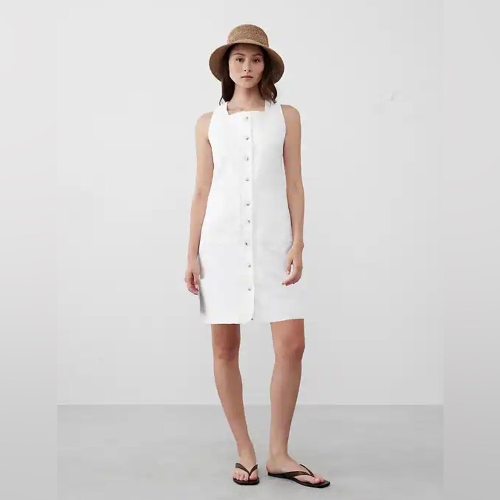 LINEN-BLEND SQUARE-NECK MINI DRESS